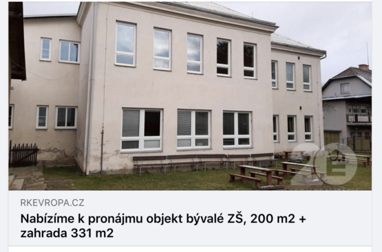 Inzerát na pronájem budovy rodného domu Jana Zrzavého v Okrouhlici 2020